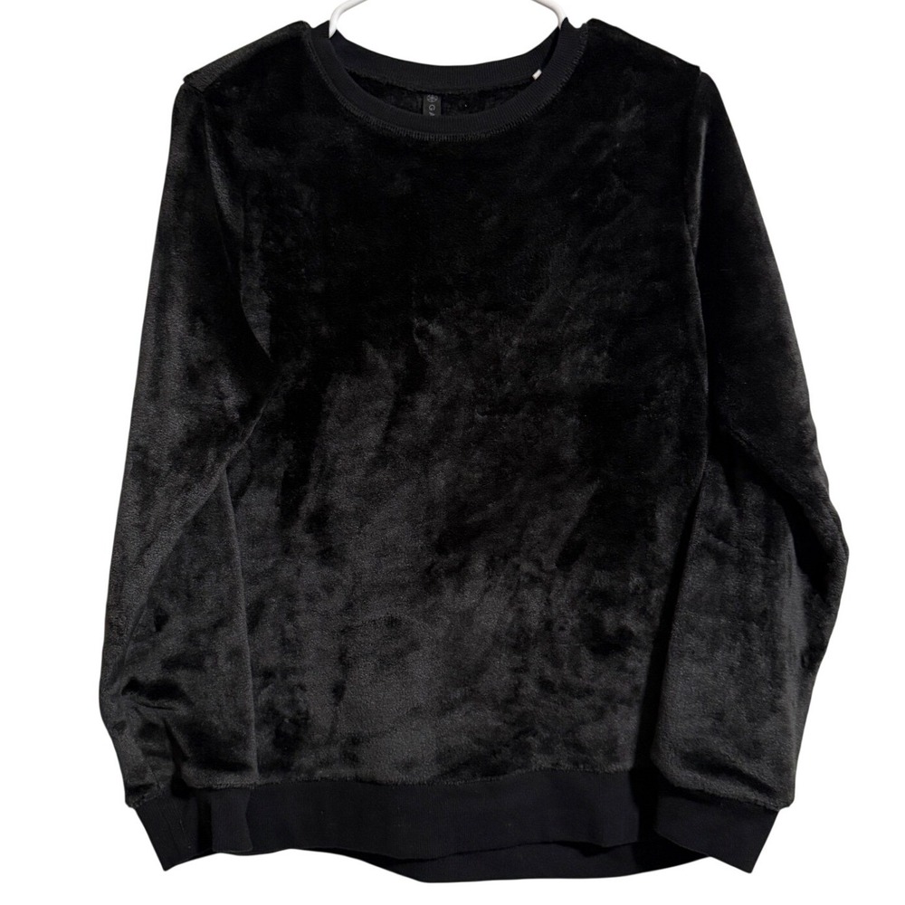 Gaiam Womens Black Faux Fur Plush‎ Crewneck Sweatshirt Pullover Size M